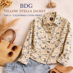 BDG Urban Outfitters Stella Jacket California Cities Print Yellow Sz S